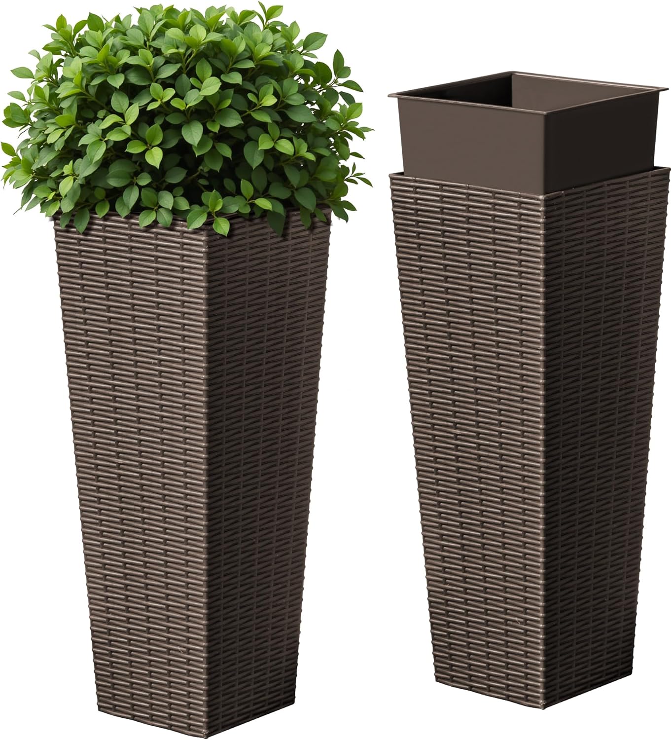 Devoko Resin Tall Planters for Outdoor Plants Set of 2, Large Taper Outdoor Planter Pots with 4