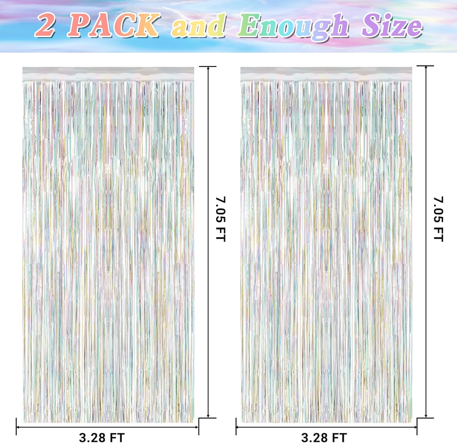 2 Pack Backdrop Curtains, 3.28 FT x 7.05 FT Laser Silver Fringe Curtains, Metallic Tinsel Foil