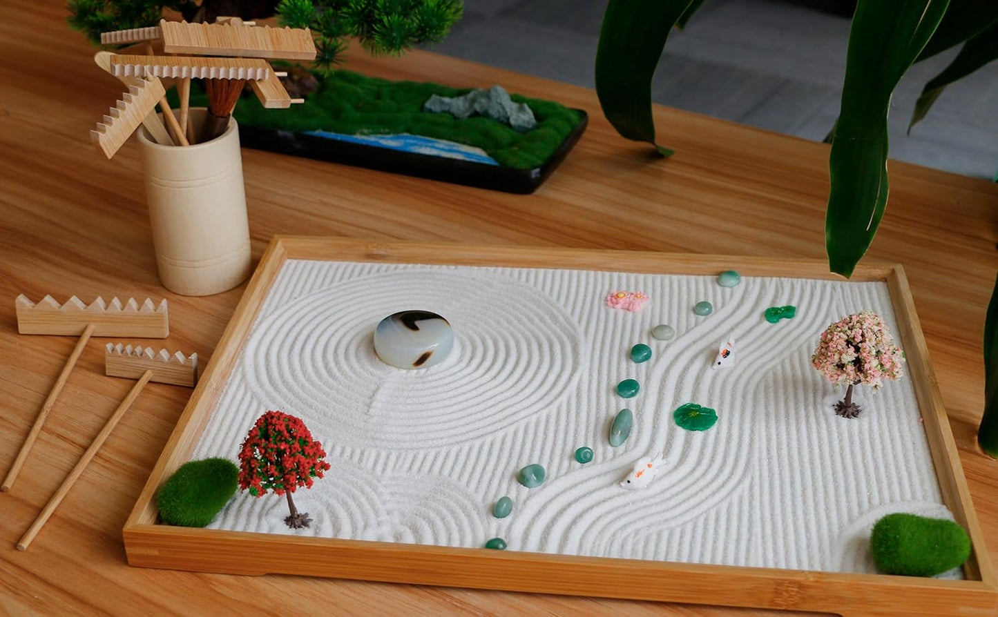 Zen Garden Tools Kit Accessories - Japanese Zen Garden Decor Zen Rake Set Mini Bamboo Rock Sand