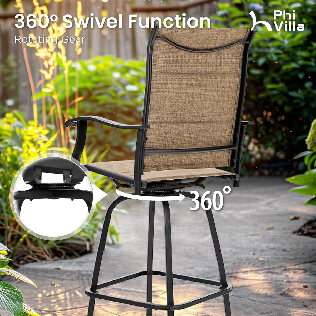 PHI VILLA 5 Piece Patio Bar Set, High Top Outdoor Table and Chairs for 4 with Swivel Padded Bar