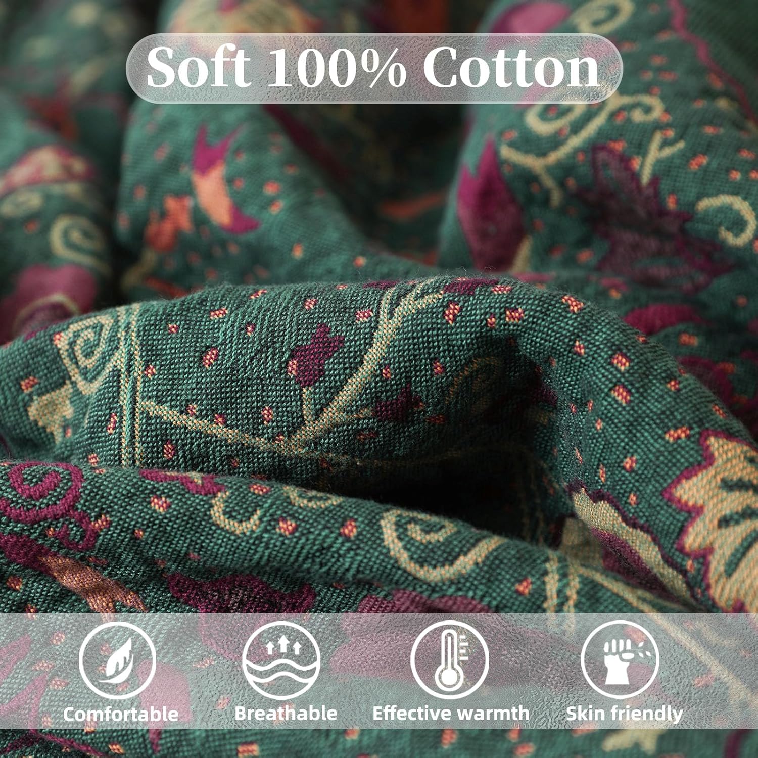 Boho Throw Blanket for Bed - 100% Pure Cotton Ultra Soft Rustic Quilt - Farmhouse Decor Bed