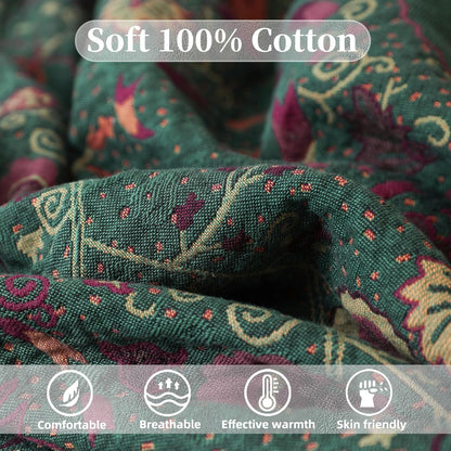 Boho Throw Blanket for Bed - 100% Pure Cotton Ultra Soft Rustic Quilt - Farmhouse Decor Bed