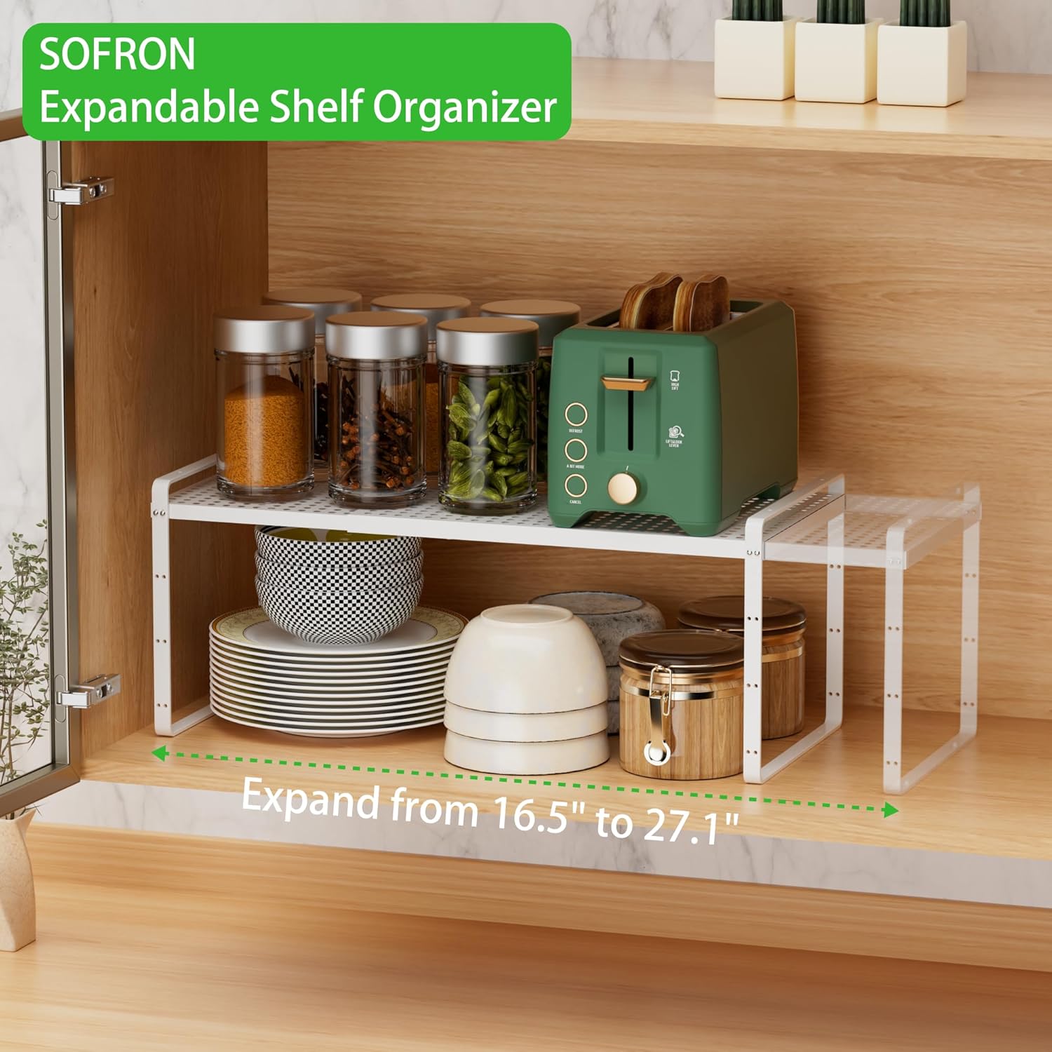Expandable Cabinet Storage Shelf Stackable Organizer Rack for Kitchen Bathroom Pantry Spice