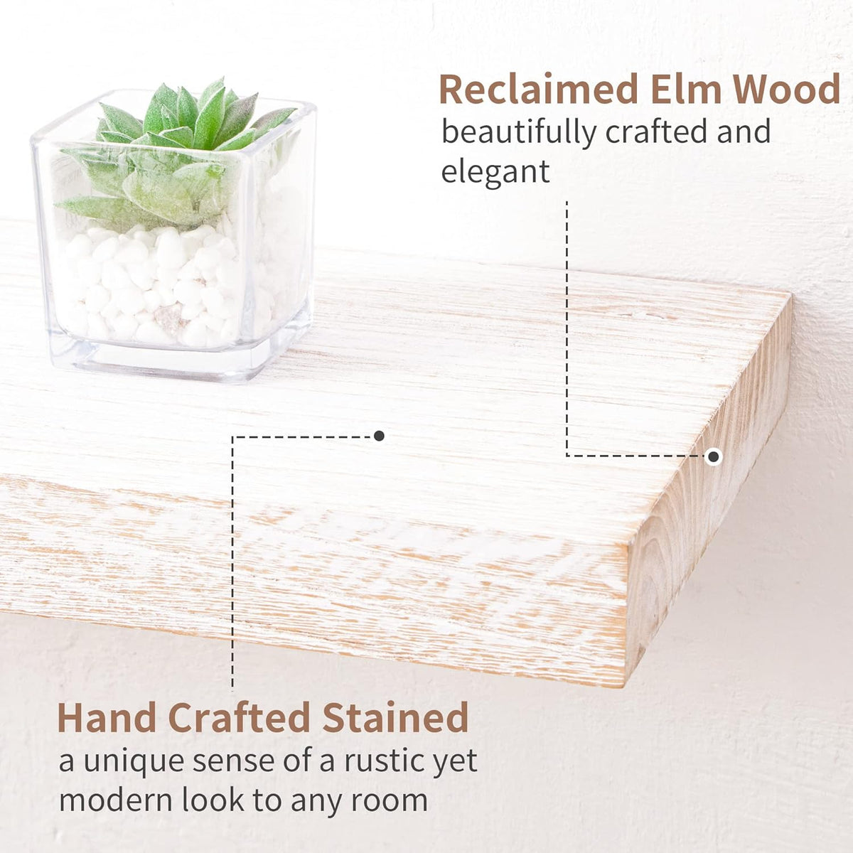 Floating Shelves for Wall, Rustic Elm Wood 56'' W x 8" D Wall Shelf with Invisible Bracket, Large