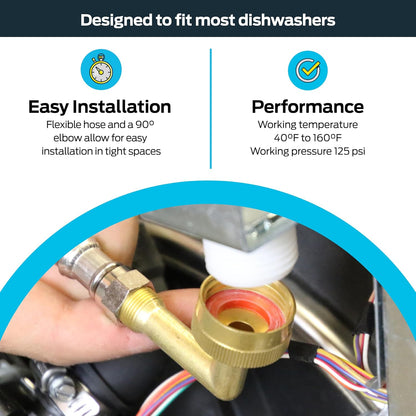 Eastman Dishwasher Installation Kit, 12 Foot Hose with Adapters, 3/8 Inch MIP x 3/4 Inch FHT