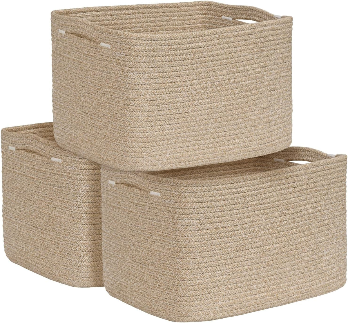 3-Pack Shelf Baskets for Organizing, Woven Storage Basket for Shelves, Cotton Rope Storage Bins for
