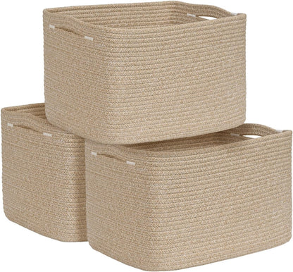 3-Pack Shelf Baskets for Organizing, Woven Storage Basket for Shelves, Cotton Rope Storage Bins for