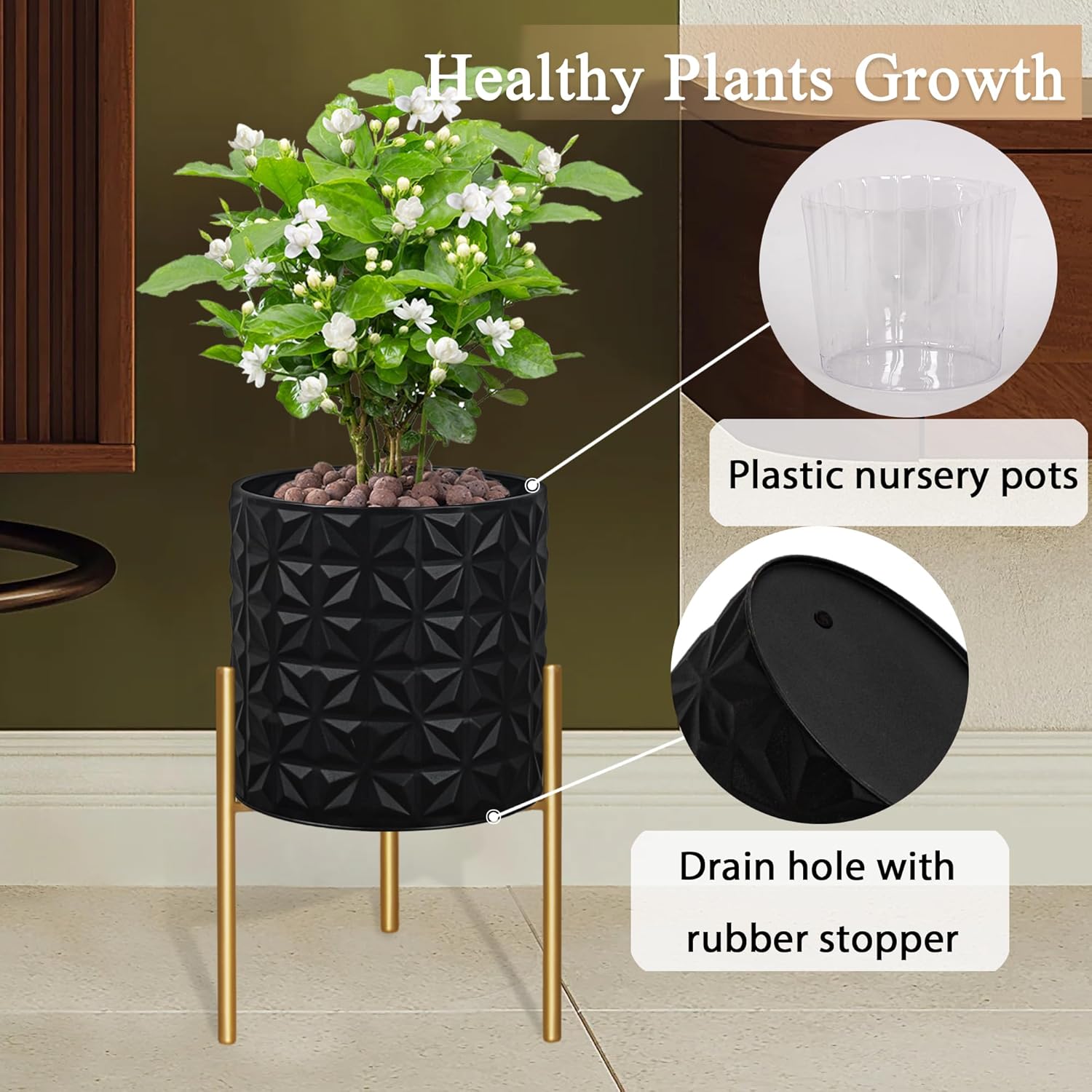 ARNIS Modern Planter Pots, Set of 2 Large Planters with Stand, Decorative Planters, Metal Pots with