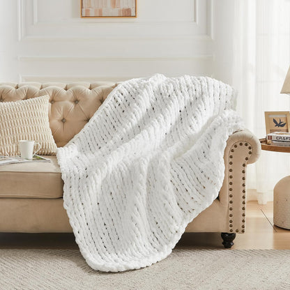Carriediosa Chunky Knit Throw Blanket 50" X 60", 100% Hand Made Large Chenille Loop Yarn Soft
