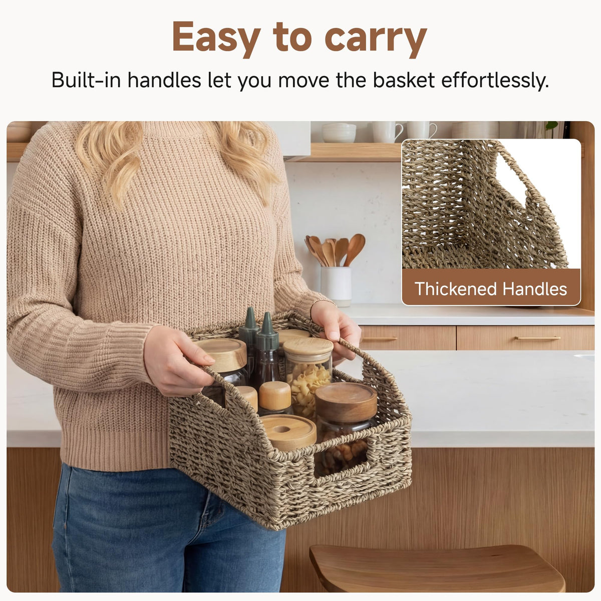 StorageWorks Seagrass Storage Baskets, Pantry Baskets, Natural, 2-Pack