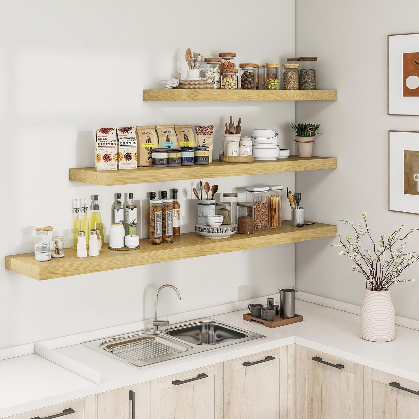 RICHFOCUS 40Inch Floating Shelves for Wall 2 Pack Shelves for Bedroom|Kitchen|Bathroom Wall Mounted