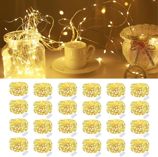 24 Pack Fairy Lights Battery Operated 7 Feet 20 Led Christmas Twinkle String Lights Silver Wire
