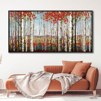 Mofutinpo Large Framed Wall Decor canvas Red Leaves White Birch Tree Wall Art For Living Room