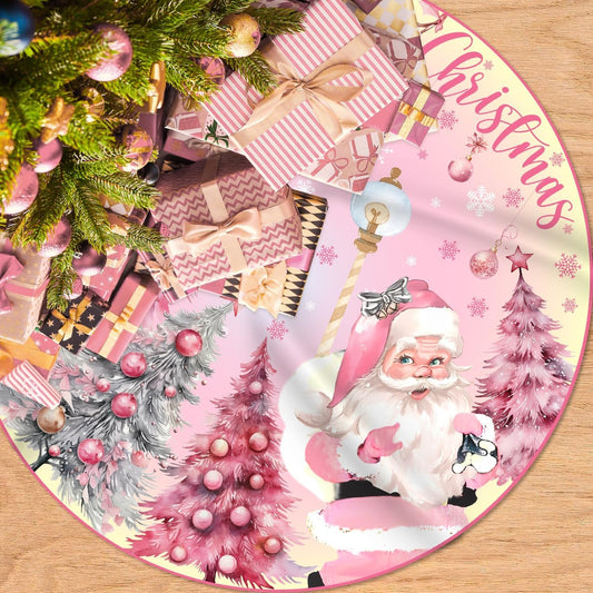 Pink Christmas Tree Skirt 48 Inch Pink Christmas Decorations Merry Christmas Santa Snowman Tree