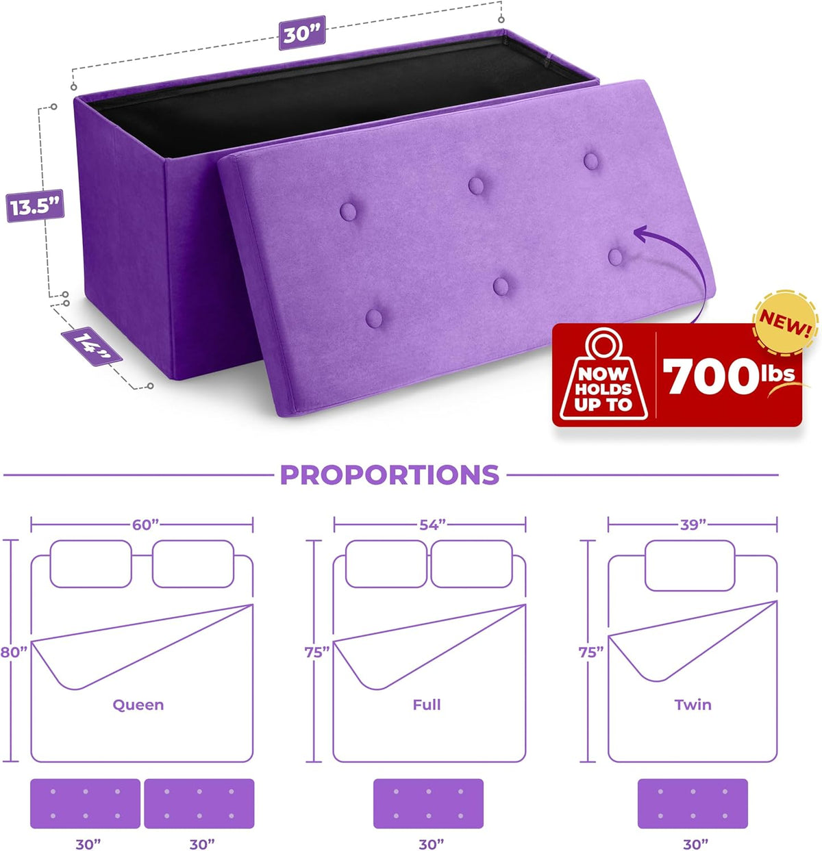 Sorbus Storage Ottoman Bench – Collapsible/Folding Bench Chest with Cover – Perfect Toy and Shoe