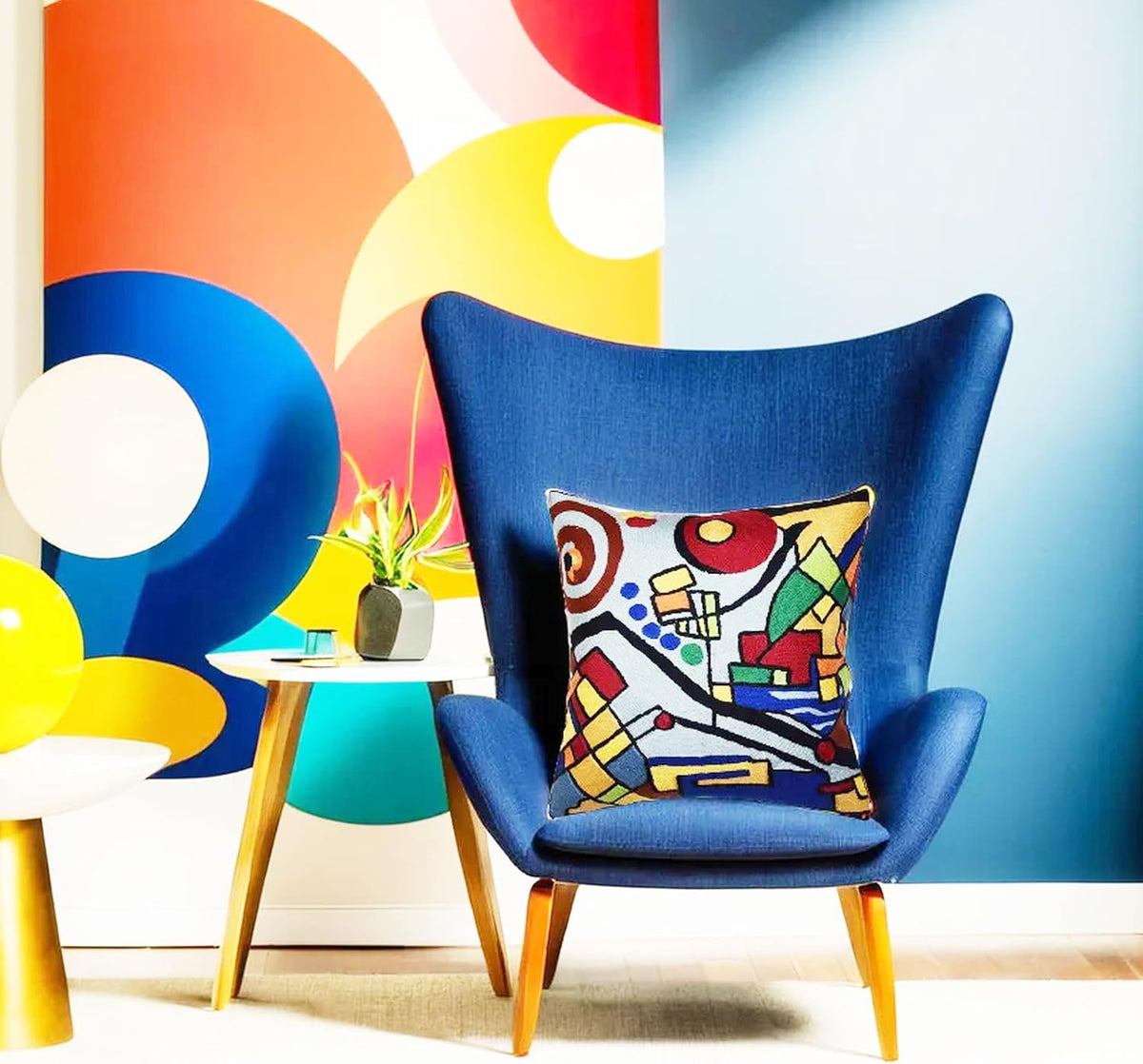 Kandinsky Decorative Pillow Cover Coastal Hand Embroidered Abstract Toss Pillows Farmhouse Chair
