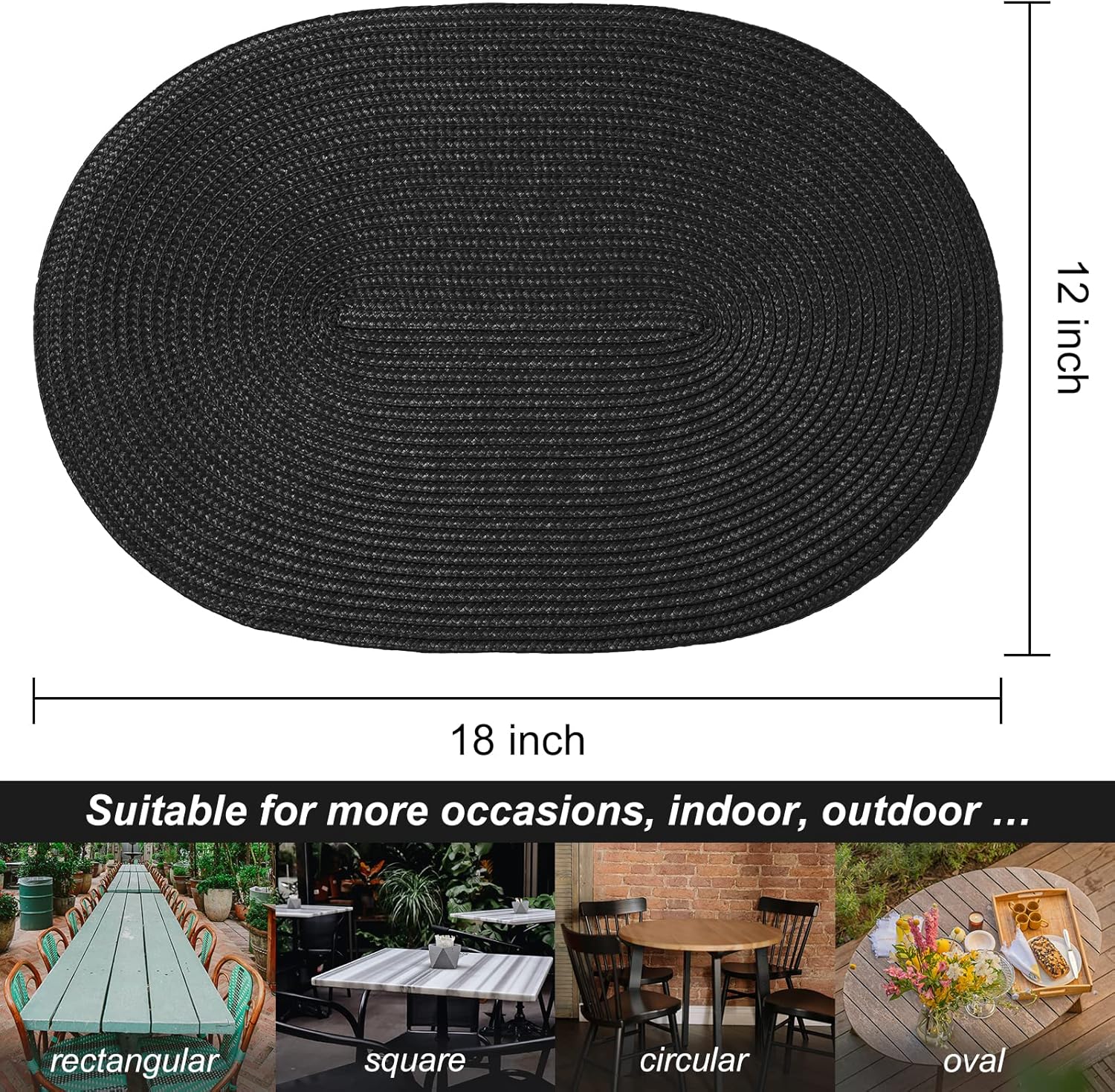 AHHFSMEI Placemats Set of 8 for Dining Table Washable Woven Vinyl Non-Slip 18x12 inches Placemat