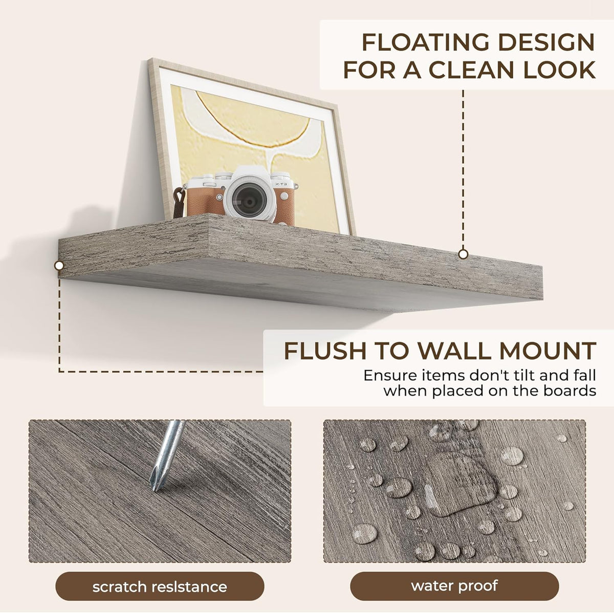 RICHFOCUS 24Inch Floating Shelves for Wall 2 Pack Shelves for Bedroom|Kitchen|Bathroom Wall Mounted