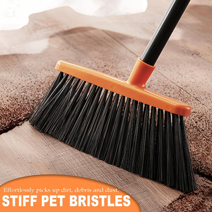 Small Broom Stiff Bristles Brush with Long Handle Indoor or Outdoor Compact Broom for Sweeping