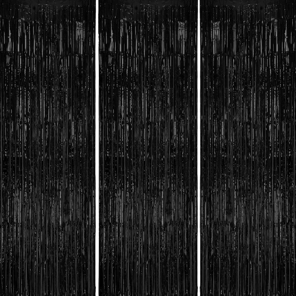 3 Pack Foil Fringe Backdrop - Black Shiny Tinsel Curtains for Party Decoration/Photo Booth Props
