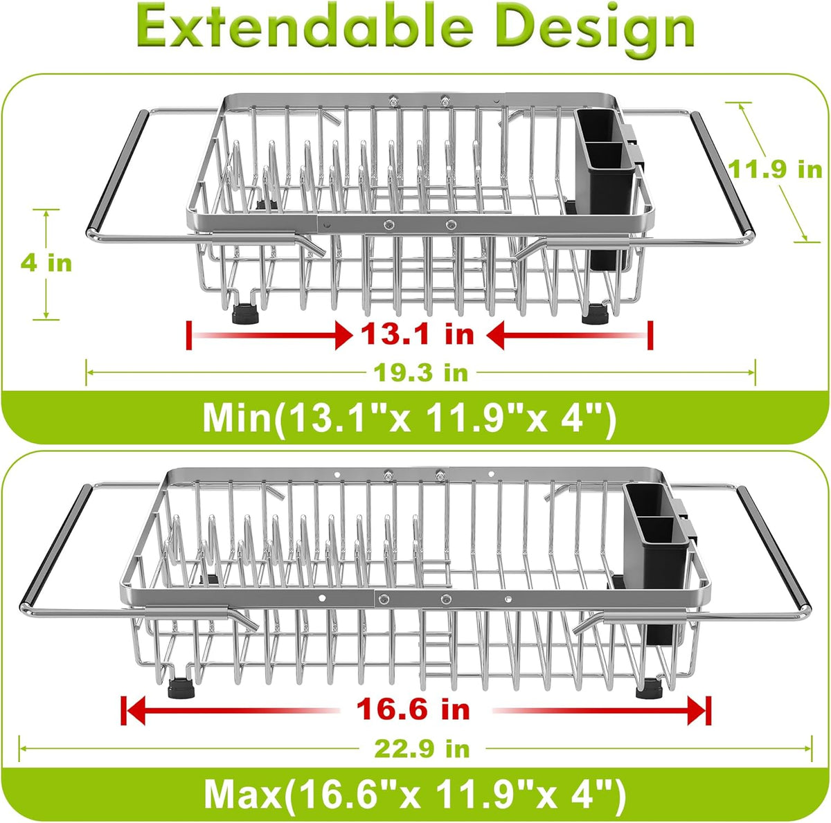 Dish Drying Rack in Sink, Expandable Stainless Steel Dish Drainer for Kitchen Sink, Dish Strainer