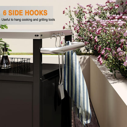 Outdoor Grill Cart with Storage Cabinet Stainless Steel Prep Stand with Storage Cabinet and Wheels