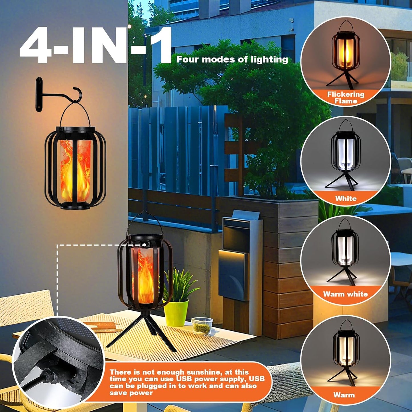 Solar Lantern Outdoor Lights, 2 Pack Waterproof Solar Powered Lanterns with Flickering Flame