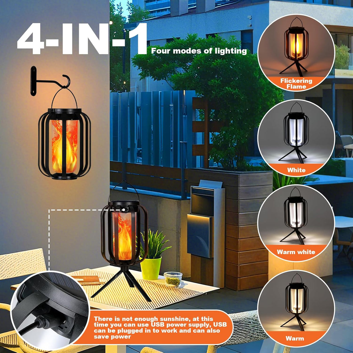 Solar Lantern Outdoor Lights, 2 Pack Waterproof Solar Powered Lanterns with Flickering Flame