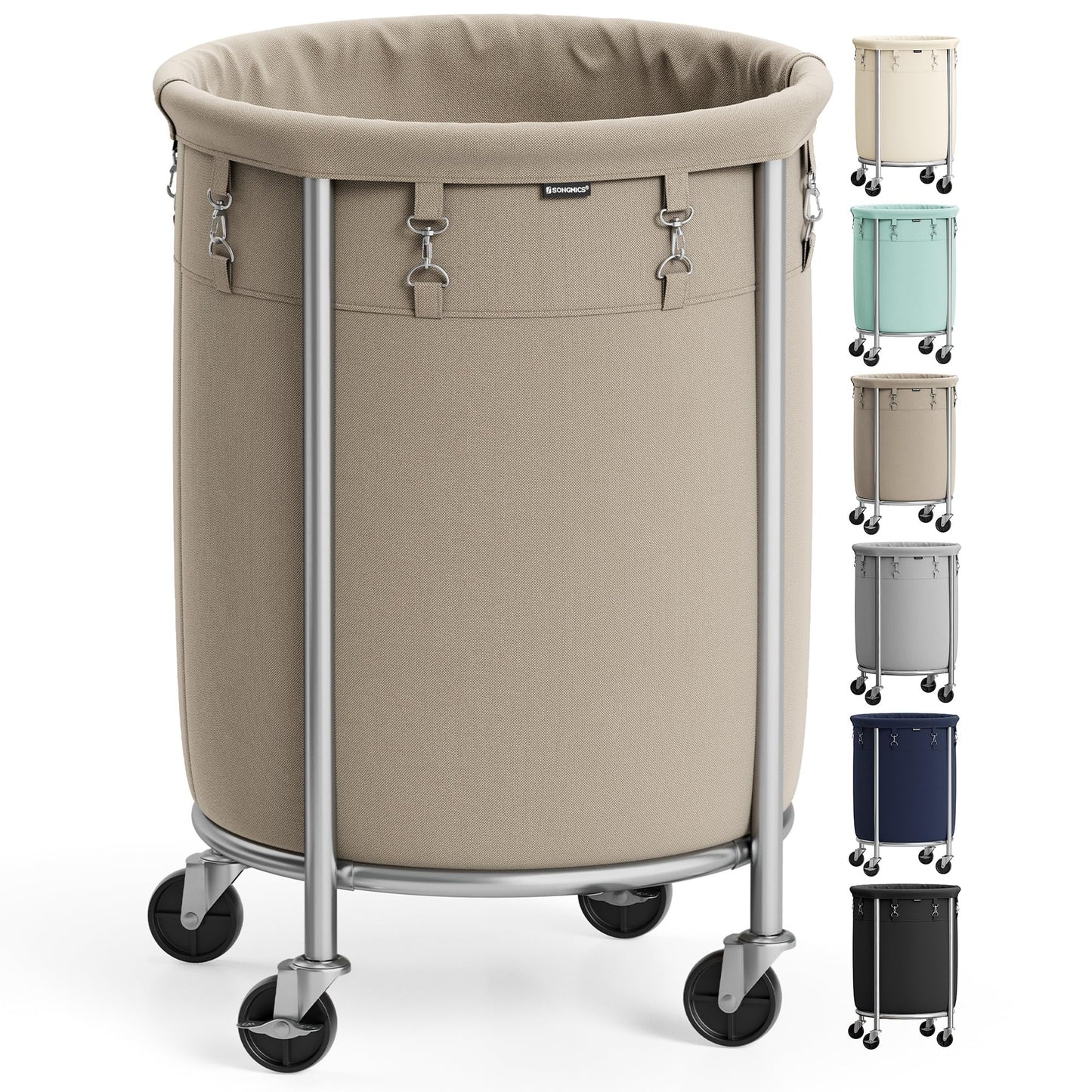 SONGMICS Laundry Basket, Rolling Steel Frame with 2 Locking Wheels, 110 L