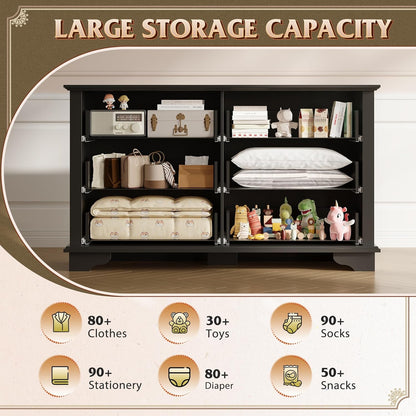 WLIVE Farmhouse Dresser for Bedroom, 51.97'' Wide Wood 6 Drawer Dresser, Chest of Drawers with