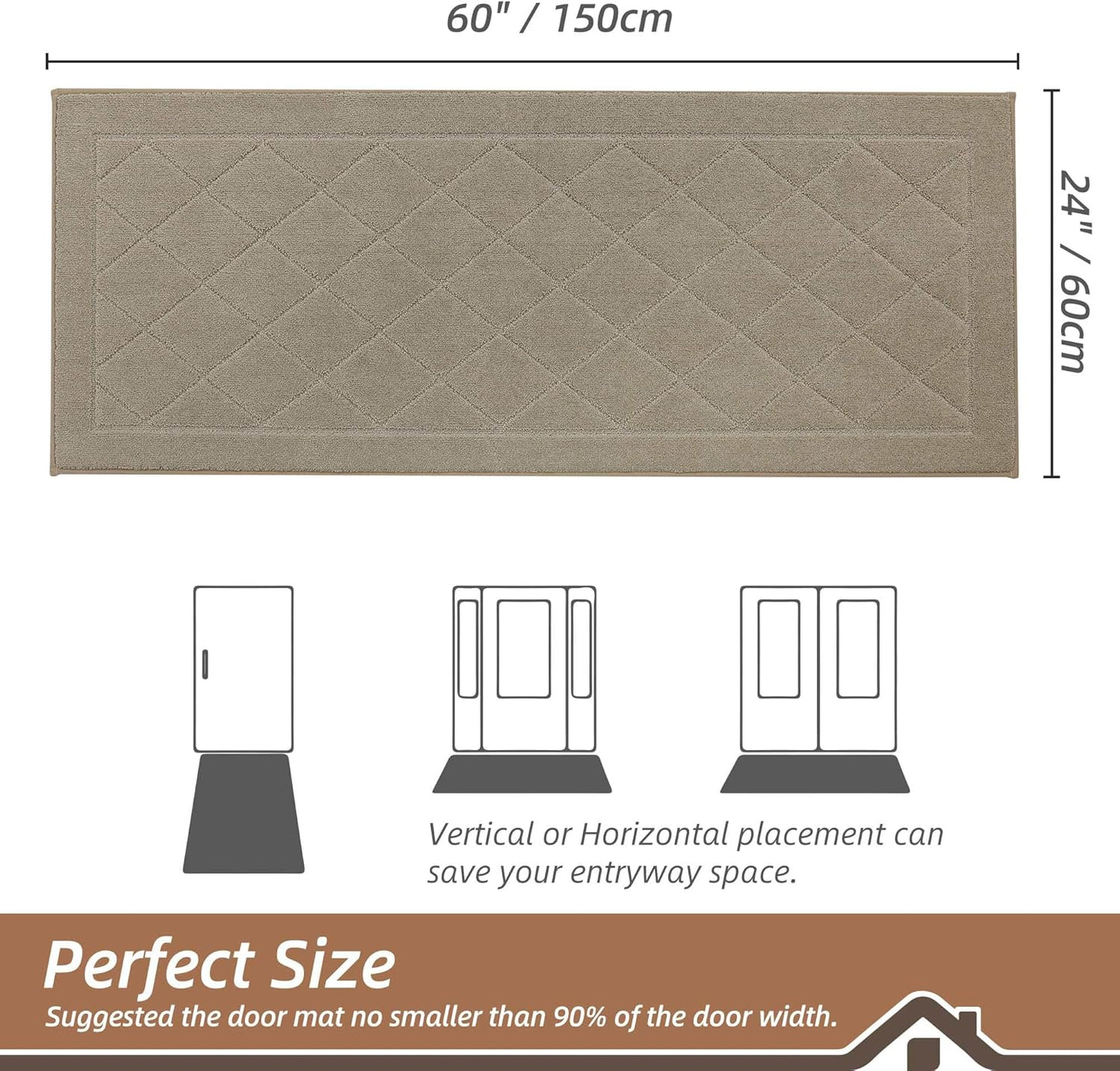 BEQHAUSE Dirt Trapper Door Mat 24" x 60", Doormat Non-Slip Entryway Rugs Washable, Dog Door Mat