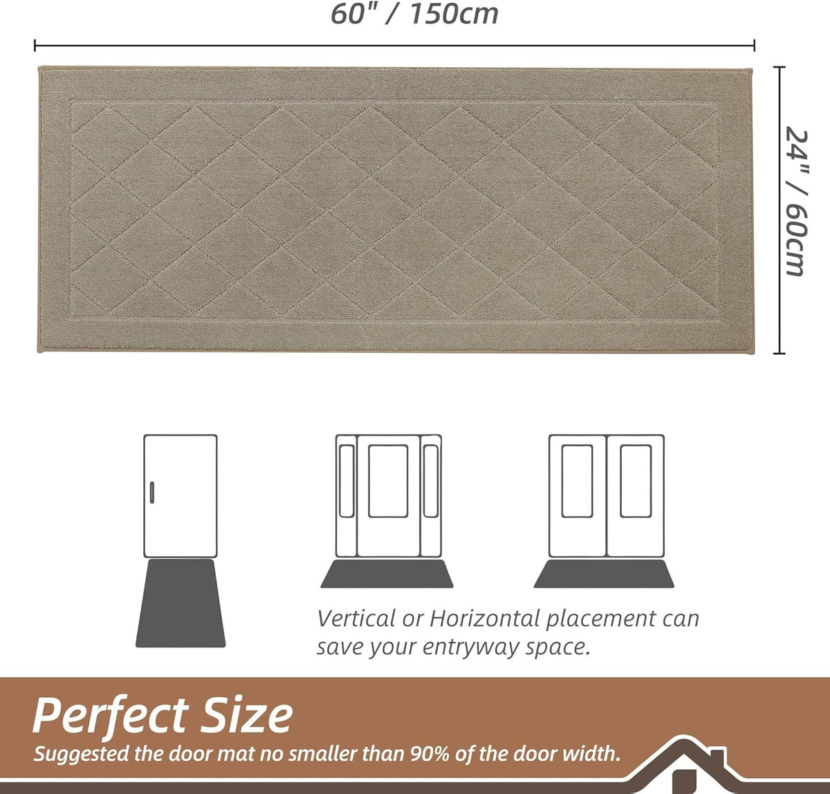 BEQHAUSE Dirt Trapper Door Mat 24" x 60", Doormat Non-Slip Entryway Rugs Washable, Dog Door Mat