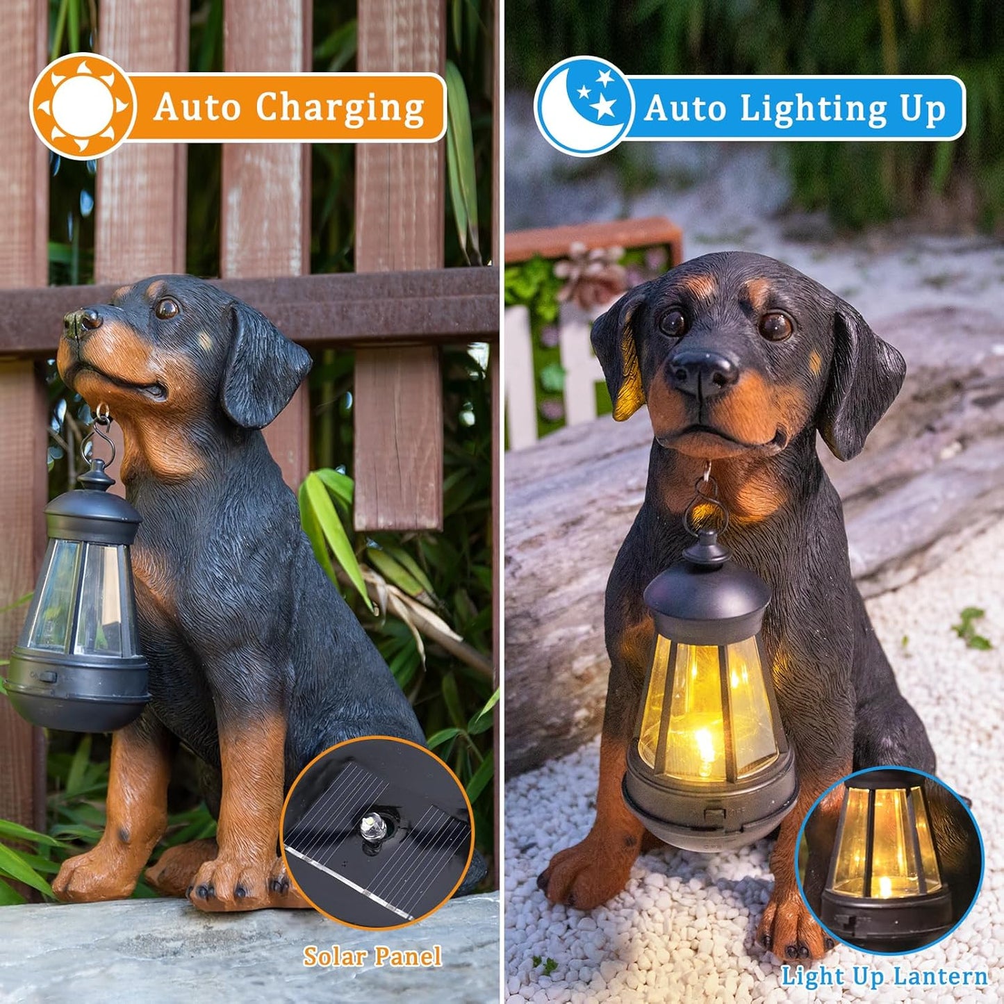 Garden Dog Statues Outdoor Decor, 13" Solar Powered LED Lights Outdoor Statue Garden Decorations