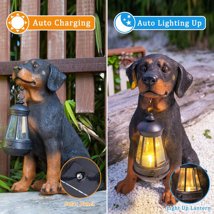 Garden Dog Statues Outdoor Decor, 13" Solar Powered LED Lights Outdoor Statue Garden Decorations
