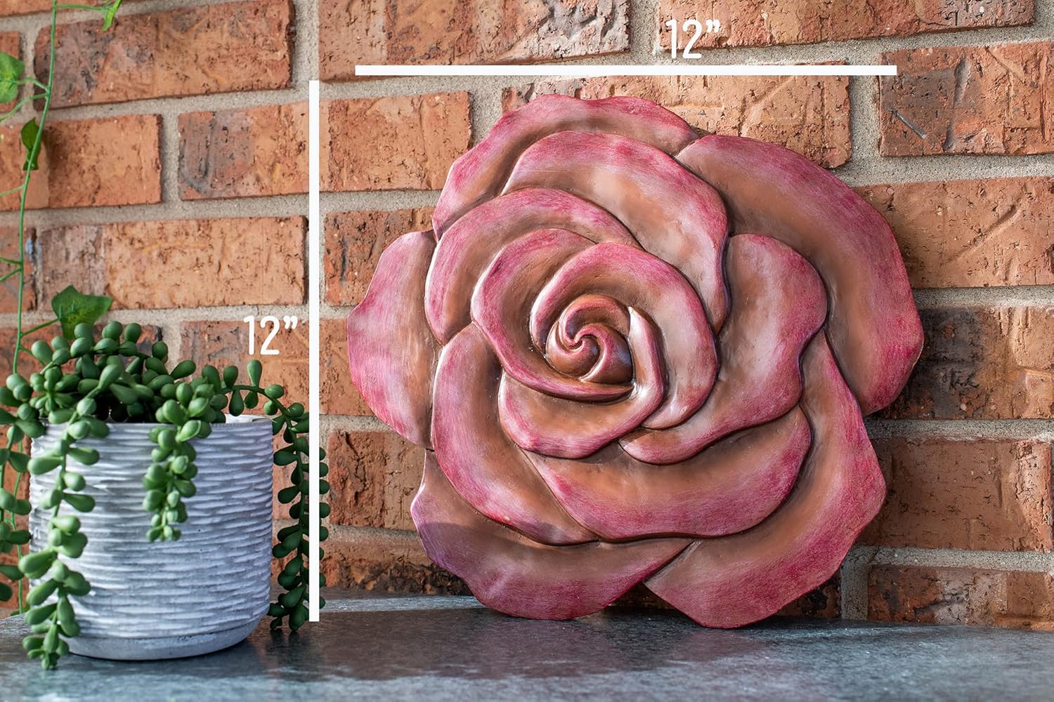 NAT & Jules Rose Flower Shaped Dimensional Indoor Outdoor 12 inch Cast Resin Decorative Garden