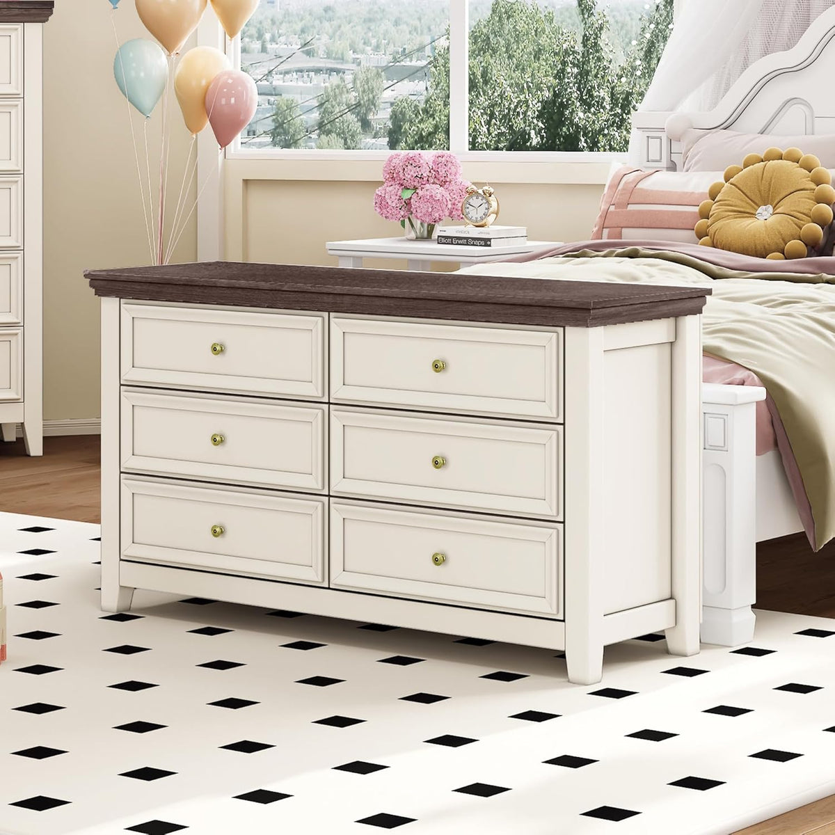 BLANKSPACE 6 Drawer Dresser, Modern Dresser for Bedroom, Wood Drawer Organizer with Metal Knobs