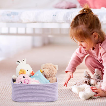 Small Woven Storage Baskets 13“X9”X5“ Decorative Rope Bins for Organizing Shelves, Closets, and