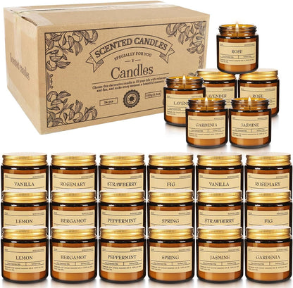 Scented Candle Set 24 Pack, Candle for Home Scented, Odor Eliminating, Stress Relief, Long Lasting
