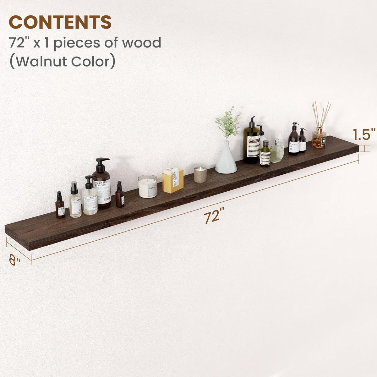 Floating Shelves for Wall Decor, 8 Inch Deep Rustic Solid Elm Wood Floating Shelves Wall Mounted