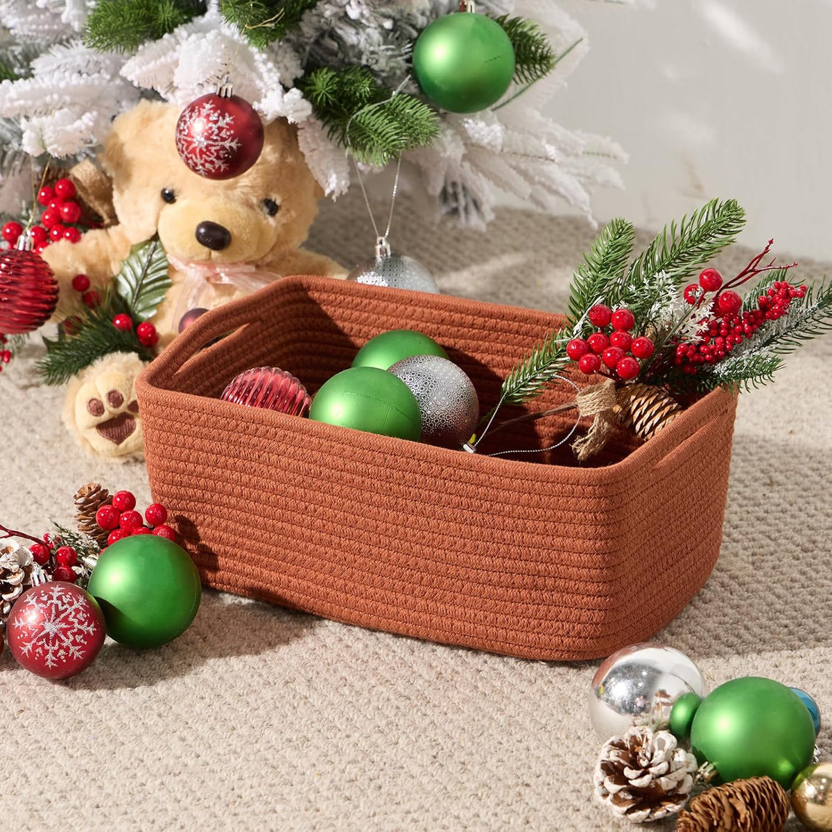 Small Storage Baskets for Organizing | Closet Organizer Bins | Shelf Toy Basket | Woven Rope
