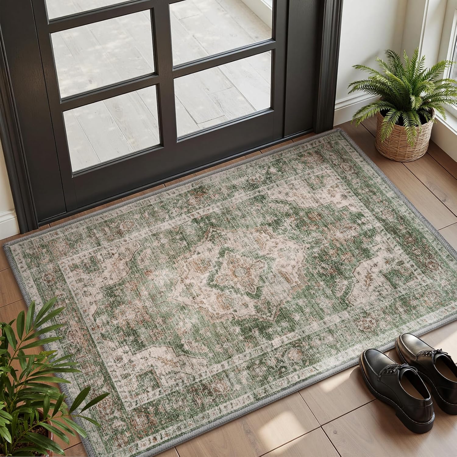 AMOAMI-2X3 Small Rug-Washable Rugs Entryway Mat Indoor-Soft Vintage Non Slip Rugs for Kitchen
