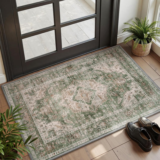 AMOAMI-2X3 Small Rug-Washable Rugs Entryway Mat Indoor-Soft Vintage Non Slip Rugs for Kitchen