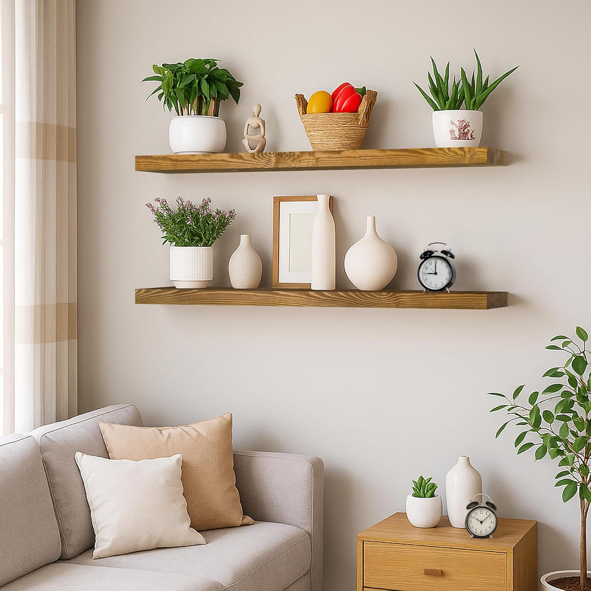 BGMG Wood Floating Shelves for Wall 36 inch Set of 2,Rustic Wooden Wall Mount Shelves for Bathroom