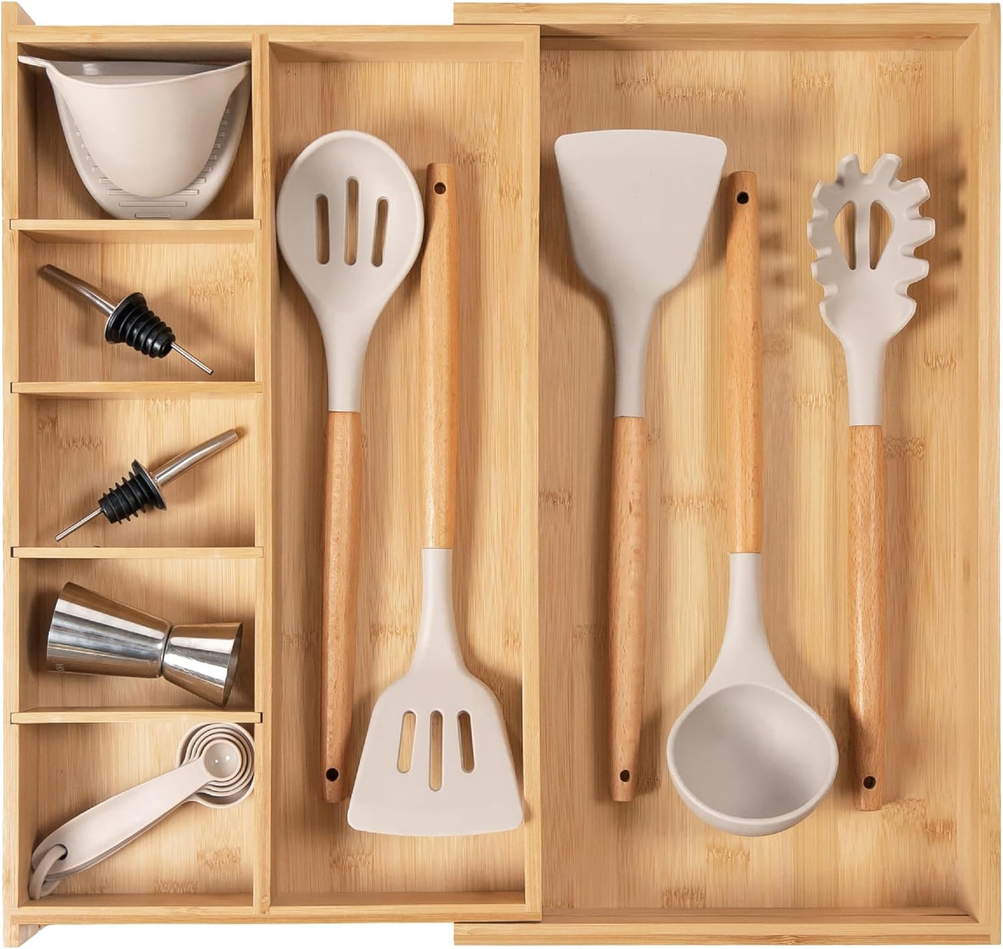 Adjustable Kitchen Drawer Organizer for Utensils and Junk, Food-Safe Contract Grade with 100%