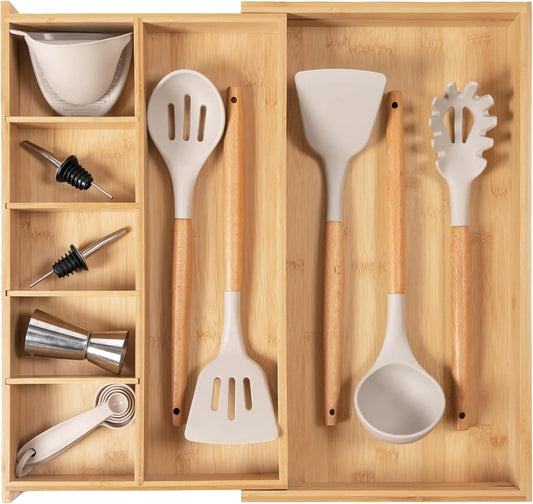 Adjustable Kitchen Drawer Organizer for Utensils and Junk, Food-Safe Contract Grade with 100%