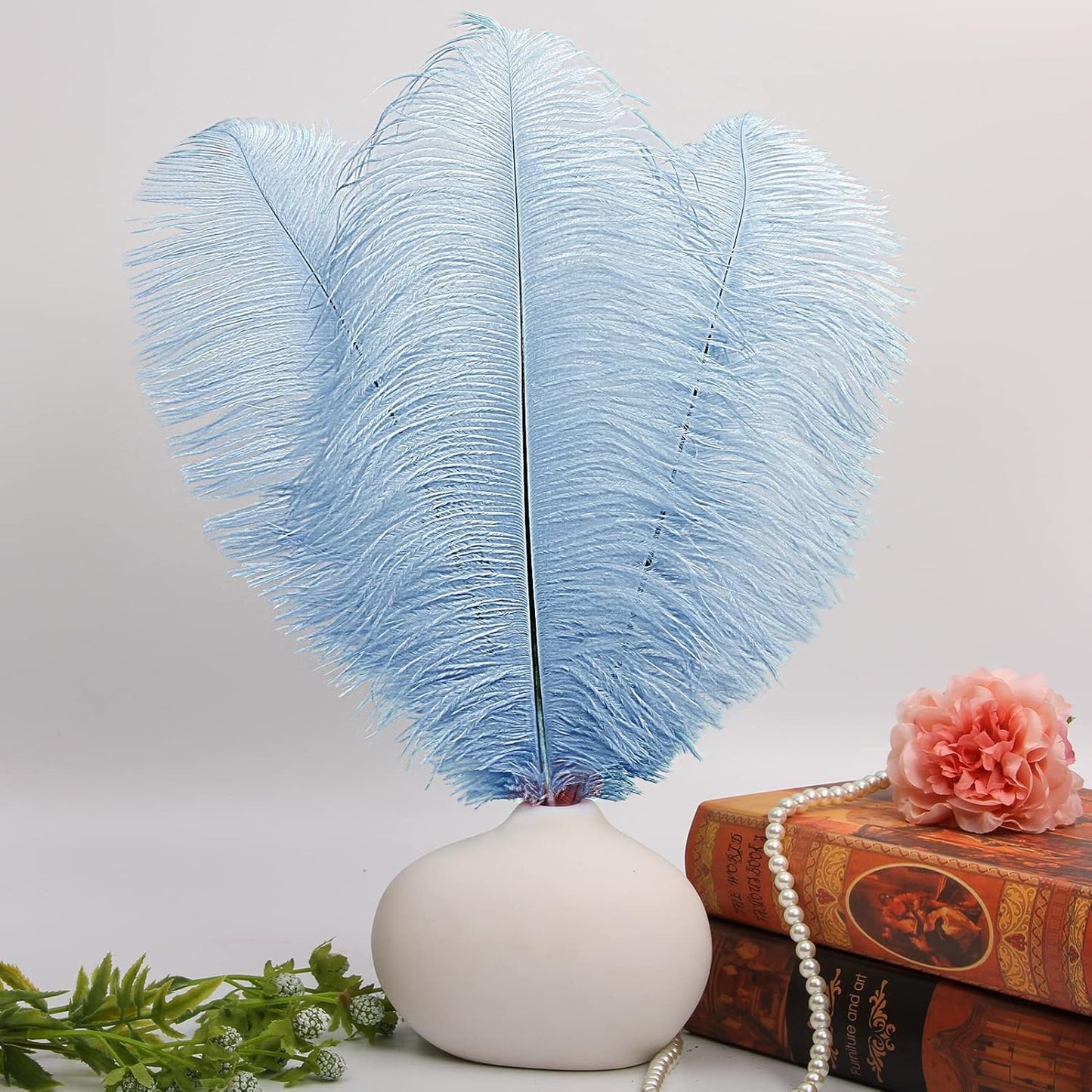 THARAHT Baby Blue Ostrich Feathers 12pcs Large Natural Bulk 14-16Inch 35cm-40cm for Wedding Party