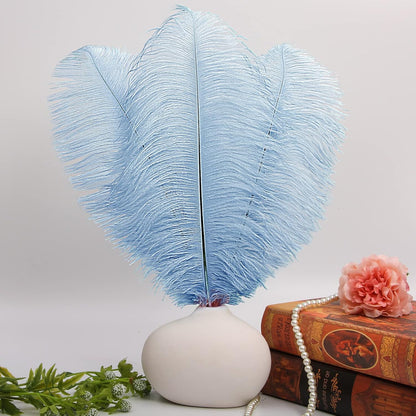 THARAHT Baby Blue Ostrich Feathers 12pcs Large Natural Bulk 14-16Inch 35cm-40cm for Wedding Party