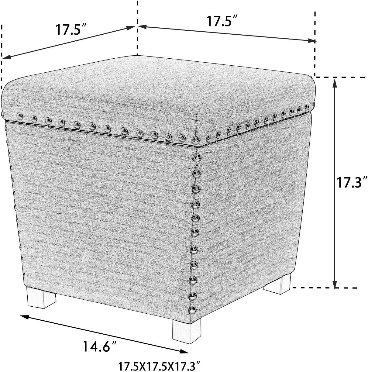 Adeco Square Storage Ottoman with Hinged Lid, Modern Accent Bench Footrest Stool, Coffee Table for