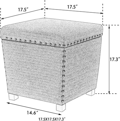 Adeco Square Storage Ottoman with Hinged Lid, Modern Accent Bench Footrest Stool, Coffee Table for