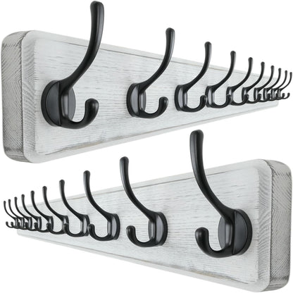 Dseap Wall Mounted Coat Rack: 38-1/4" Long, Patented, Heavy-Duty, 10-Double-Hooks Wooden Hanger